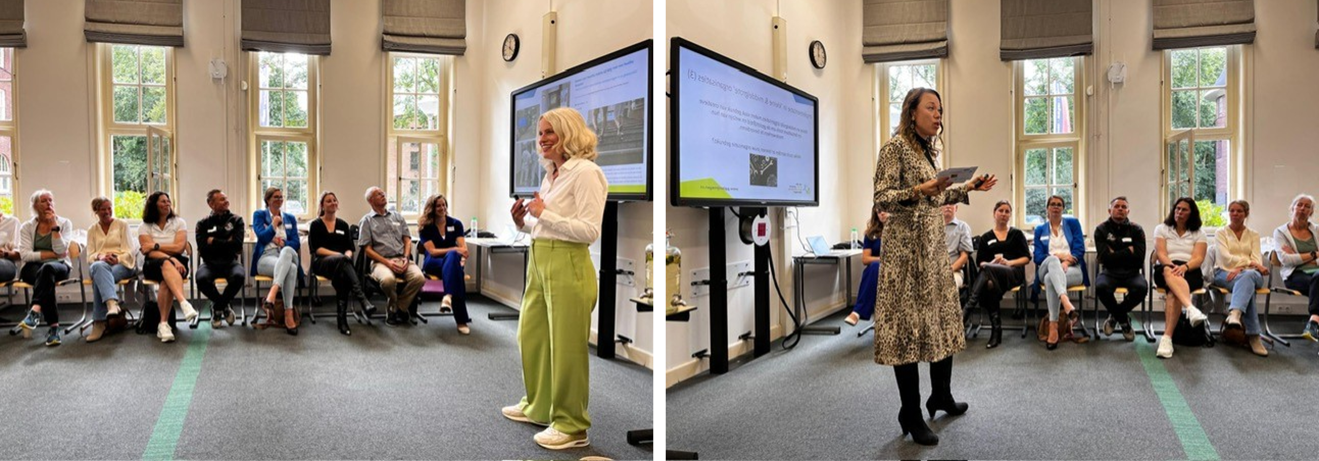 Els en Anja die een presentatie geven voor de groep